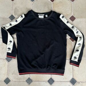 Scotch & Soda Black Sweatshirt with Embroidered Palm Tree Sleeve Design